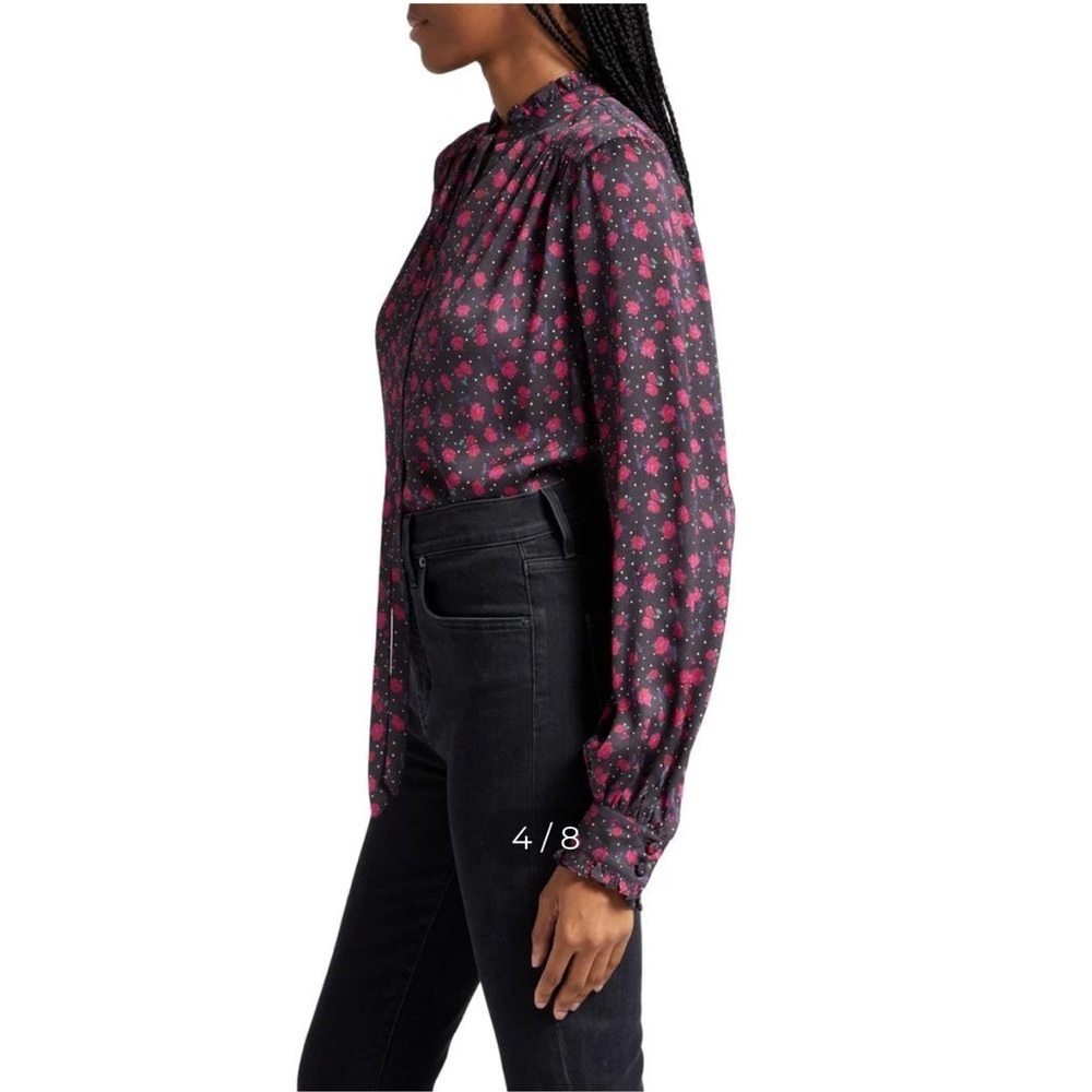 Veronica Beard Louama Tie Neck Dark Floral Blouse size 2 - Picture 3 of 14